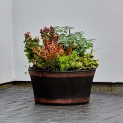 B&M Oakwood Barrel Planter 50cm