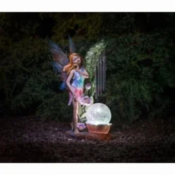 Solar Powered Garden Fairy With Wind Chime -Cheap A Fresh Garden Store 331455 garden fairy with solar crackle ball and windchime 2