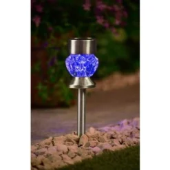 Crystal Top Glass Solar Post Light 4pk -Cheap A Fresh Garden Store 341965 4pk crystal top post light blue solar1