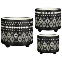 B&M Urban Eden Embossed Footed Planters 3pk - Black