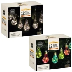 Solar Powered 12 Clear Light Bulb String LED Lights - Warm White -Cheap A Fresh Garden Store 379260 379261 12 solar powered light bulb string lights group