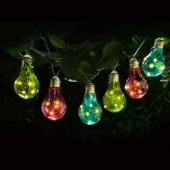 Solar Powered 12 Coloured Light Bulb String LED Lights - Warm White