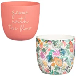 B&M Superbloom Sun Ceramic Plant Pots 3pk - Floral -Cheap A Fresh Garden Store 379332 3pk superbloom ceramic plant pots group