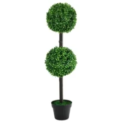 Solar Powered Two Ball Topiary Tree - White LED 93cm