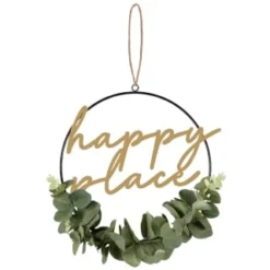 B&M Botanical Garden Hanging Hoop With Slogan -Cheap A Fresh Garden Store 379615 botanical garden metal hoop with gold wording and leaves happy place