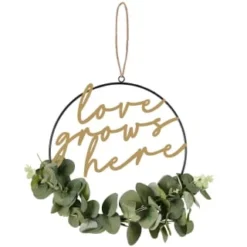 B&M Botanical Garden Hanging Hoop With Slogan -Cheap A Fresh Garden Store 379615 botanical garden metal hoop with gold wording and leaves love grows here