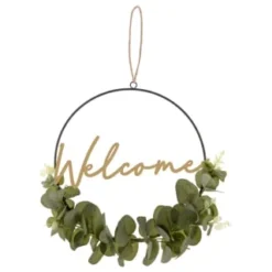 B&M Botanical Garden Hanging Hoop With Slogan -Cheap A Fresh Garden Store 379615 botanical garden metal hoop with gold wording and leaves welcome
