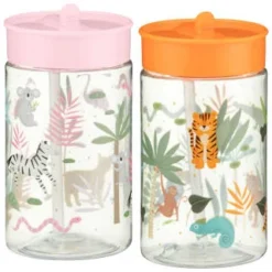 B&M Little Safari Kids Cup With Straw Lid - Pink -Cheap A Fresh Garden Store 381253 381254 kids print cup lid and straw group1 1