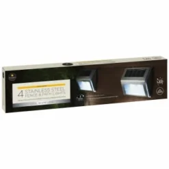 Solar Powered Stainless Steel Fence Lights 4pk -Cheap A Fresh Garden Store 382952 4pk mason and jones stainless steel fence and path lights 2