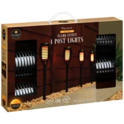 Morocco Solar Powered Flame Effect Post Lights 4pk -Cheap A Fresh Garden Store 392878 4 pack morocco solar powered flame effect post lights 21