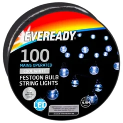Eveready Mains Powered LED Festoon Bulb String Lights 100pk - Cool White -Cheap A Fresh Garden Store 392911 eveready 100 mains operated festoon bulb string lights1