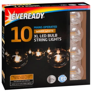 Eveready Mains Powered XL LED Bulb String Lights 10pk - Warm White 4 Eveready Mains Powered XL LED Bulb String Lights 10pk - Warm White - Image 4