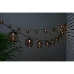B&M 20 Solar Powered Black Rattan Effect String Lights