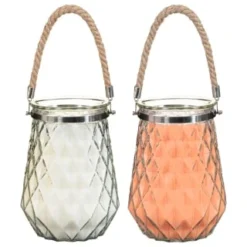 B&M Large Faceted Glass Candle With Rope Handle - Cream -Cheap A Fresh Garden Store 392940 superbloom large faceted glass candle with rope handle group 2