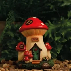 B&M Assorted Mushroom House Ornament With Glowing Solar Light -Cheap A Fresh Garden Store 393429 mushroom house ornament with glowing solar light 4
