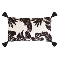 B&M Leaf Print Embroidered Lumbar Cushion With Tassels